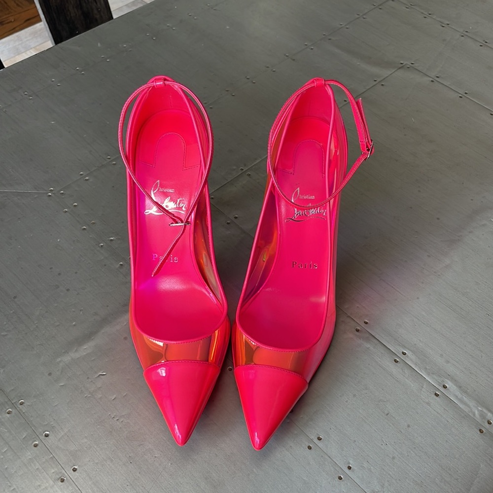 Christian Louboutin debout condorapik pink fluo neon yellow spike pump sz 39 - Picture 4 of 14